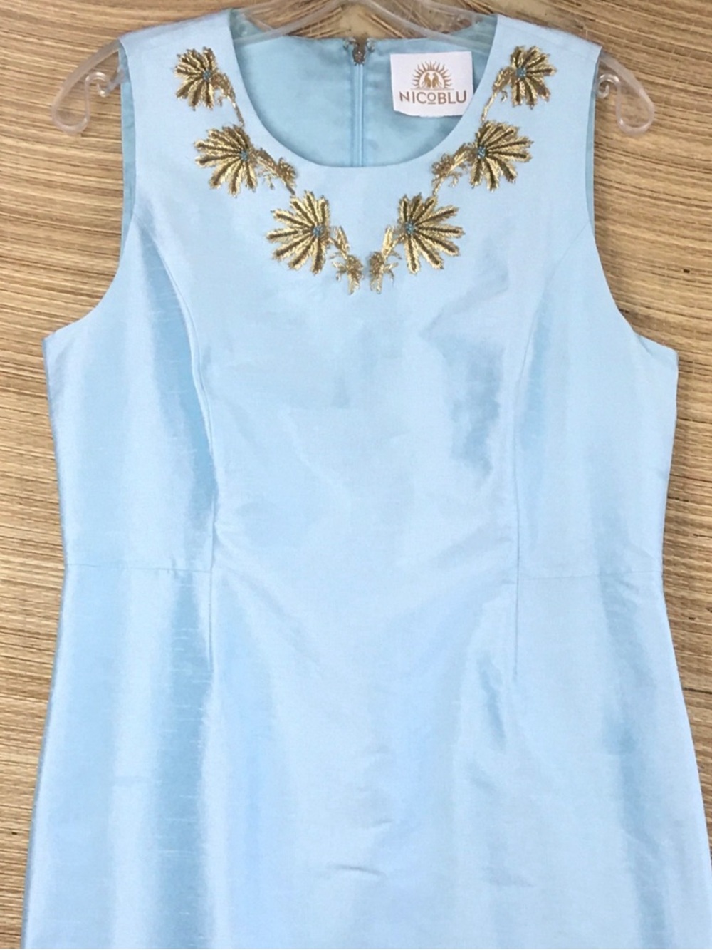 NICOBLU Alice Long Sheath Dress Blue Gold Embellished Size M - Picture 7 of 13